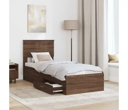 Gultas Rāmis Ar Atvilktni Brūnais Ozols Un Sudrabs 75 X 190 Cm Vidaxl