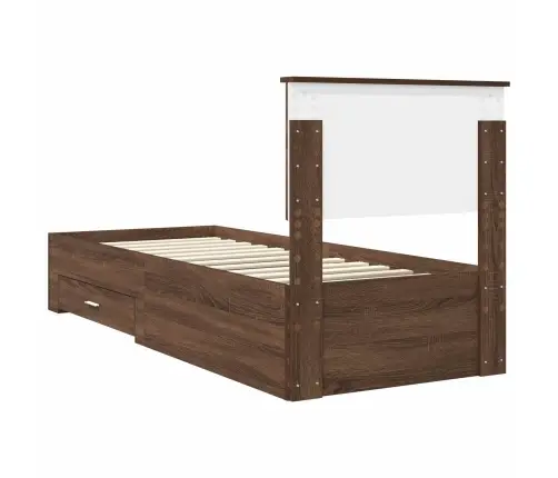 Gultas Rāmis Ar Atvilktni Brūnais Ozols Un Sudrabs 75 X 190 Cm Vidaxl