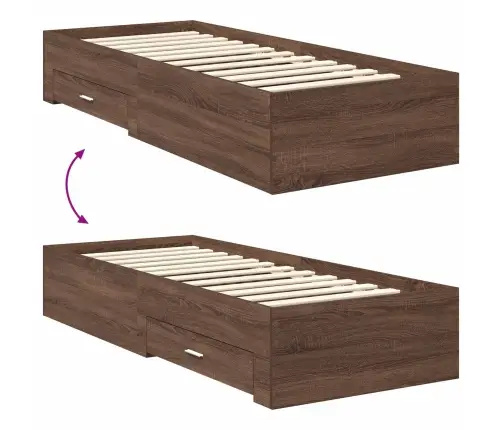 Gultas Rāmis Ar Atvilktni Brūnais Ozols Un Sudrabs 75 X 190 Cm Vidaxl