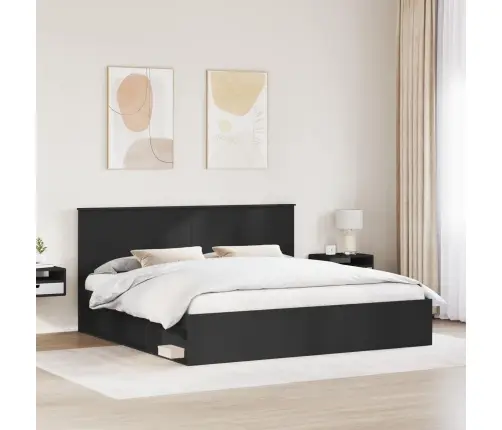 Voodi Raam Peaga Must 200 X 200 Cm Tahke Mänd