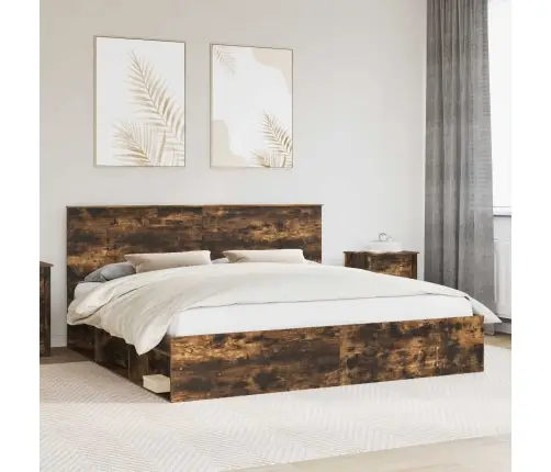 Voodi Raam Peaga Suitsetatud Tamm 200 X 200 Cm Tahke Mänd