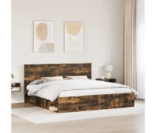 Voodi Raam Peaga Suitsetatud Tamm 200 X 200 Cm Tahke Mänd