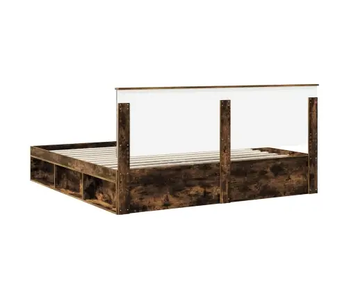 Voodi Raam Peaga Suitsetatud Tamm 200 X 200 Cm Tahke Mänd