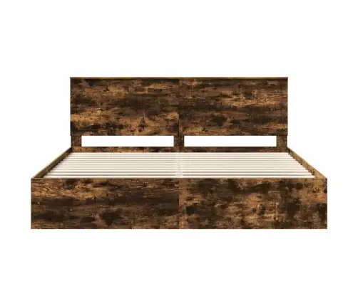 Voodi Raam Peaga Suitsetatud Tamm 200 X 200 Cm Tahke Mänd