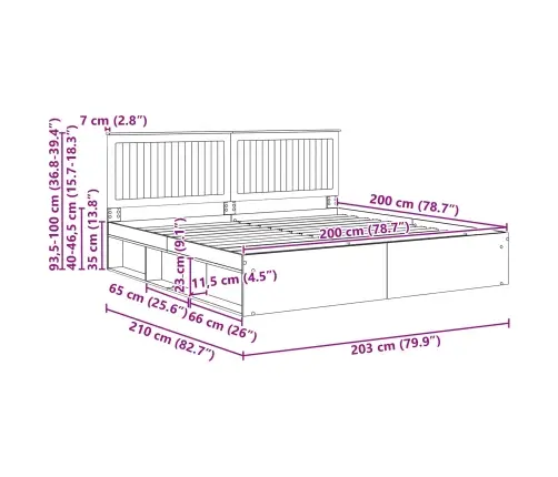Voodi Raam Peaga Suitsetatud Tamm 200 X 200 Cm Tahke Mänd