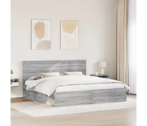 Gultas Rāmis Pelēks Sonoma 200 X 200 Cm Ciets Priedes Koks Vidaxl