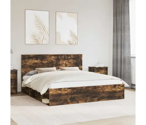 Gultas Rāmis Dūmaka Ozols 180 X 200 Cm Ciets Priedes Koks Vidaxl