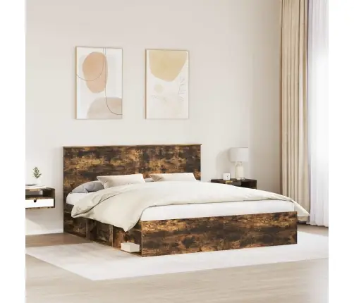 Gultas Rāmis Dūmaka Ozols 180 X 200 Cm Ciets Priedes Koks Vidaxl