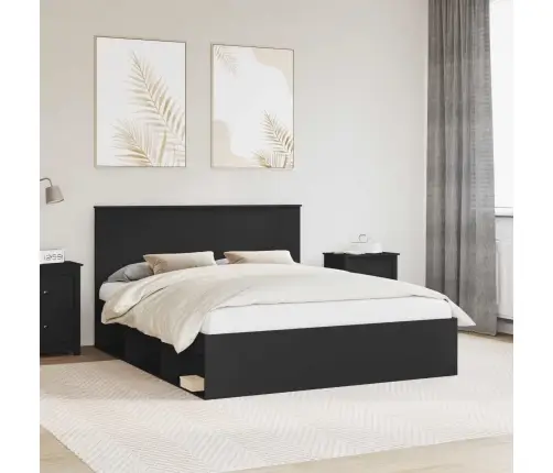 Voodi Raam Peaga Must 160 X 200 Cm Tahke Mänd