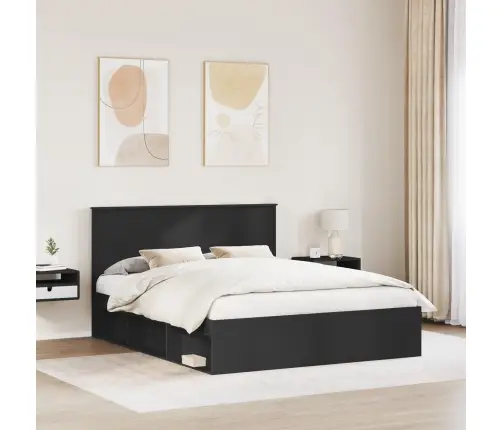 Voodi Raam Peaga Must 160 X 200 Cm Tahke Mänd