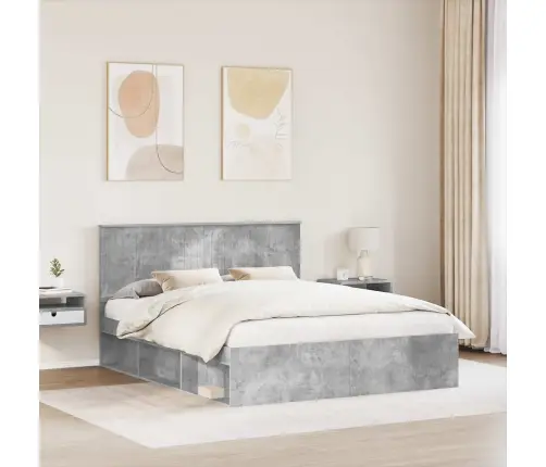 Gultas Rāmis Betons 160 X 200 Cm Ciets Priedes Koks Vidaxl