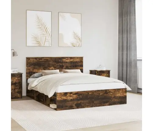 Gultas Rāmis Dūmaka Ozols 160 X 200 Cm Ciets Priedes Koks Vidaxl