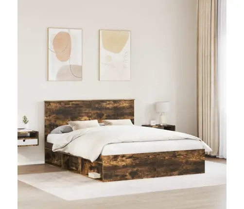 Gultas Rāmis Dūmaka Ozols 160 X 200 Cm Ciets Priedes Koks Vidaxl