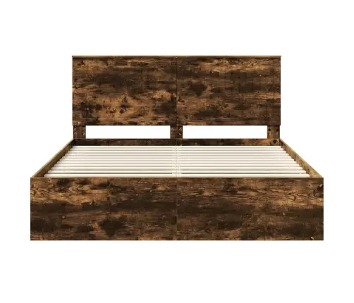 Gultas Rāmis Dūmaka Ozols 160 X 200 Cm Ciets Priedes Koks Vidaxl