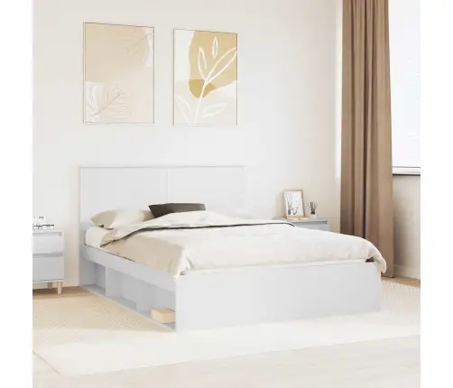 Gultas Rāmis Balts 150 X 200 Cm Ciets Priedes Koks Vidaxl