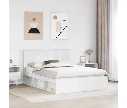 Gultas Rāmis Balts 150 X 200 Cm Ciets Priedes Koks Vidaxl