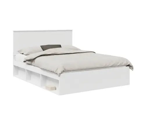 Gultas Rāmis Balts 150 X 200 Cm Ciets Priedes Koks Vidaxl