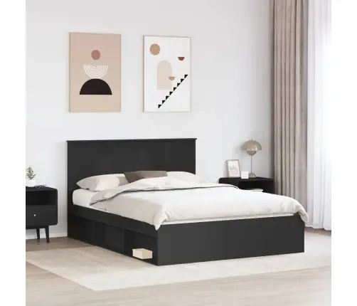 Voodi Raam Peaga Must 150 X 200 Cm Tahke Mänd