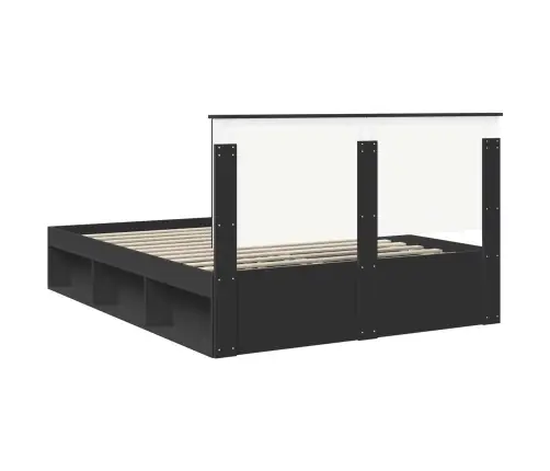 Voodi Raam Peaga Must 150 X 200 Cm Tahke Mänd