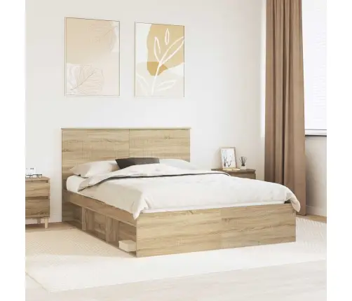 Gultas Rāmis Sonoma Ozols 150 X 200 Cm Ciets Priedes Koks Vidaxl