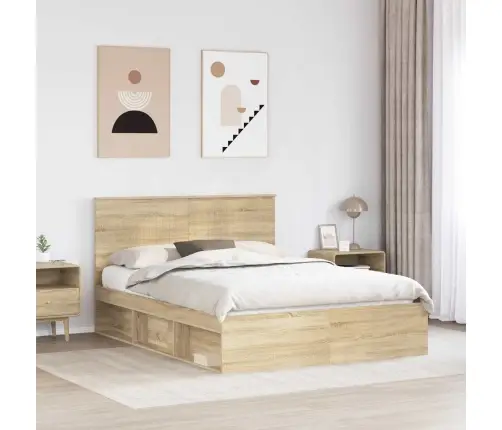 Gultas Rāmis Sonoma Ozols 150 X 200 Cm Ciets Priedes Koks Vidaxl