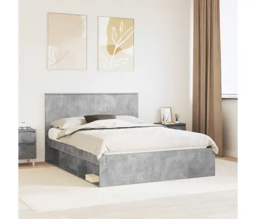 Gultas Rāmis Betona Pelēks 150 X 200 Cm Ciets Priedes Koks Vidaxl