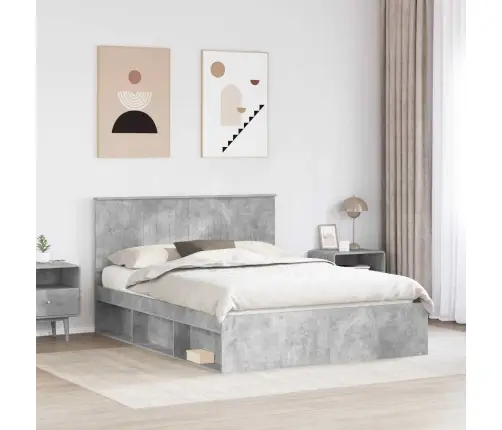 Gultas Rāmis Betona Pelēks 150 X 200 Cm Ciets Priedes Koks Vidaxl