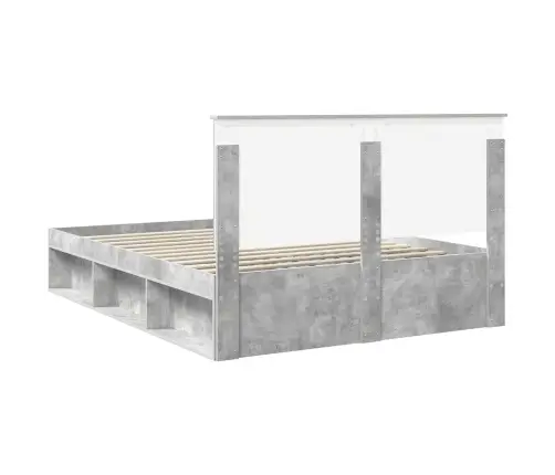 Gultas Rāmis Betona Pelēks 150 X 200 Cm Ciets Priedes Koks Vidaxl