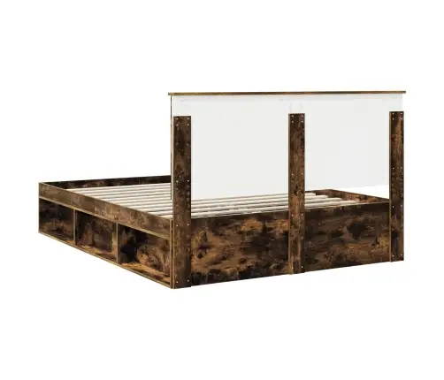 Gultas Rāmis Dūmaka Ozols 150 X 200 Cm Ciets Priedes Koks Vidaxl