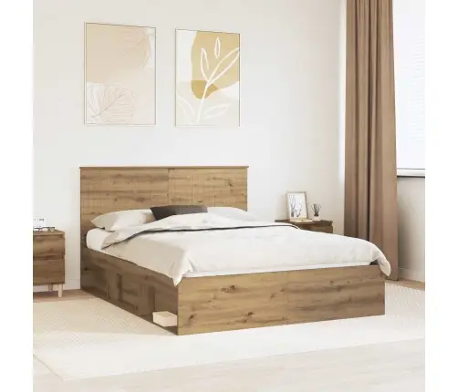 Gultas Rāmis Mākslīgā Ozola 150 X 200 Cm Ciets Priedes Koks Vidaxl