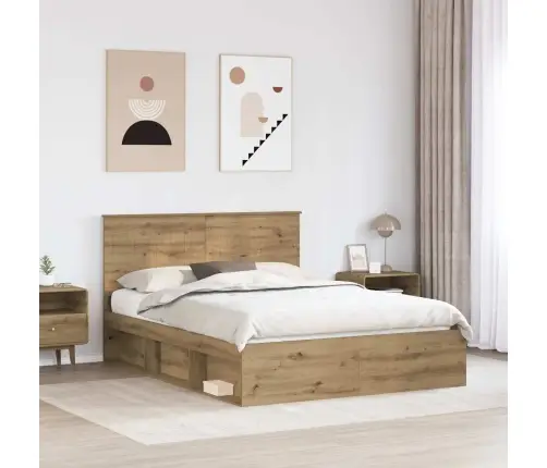 Gultas Rāmis Mākslīgā Ozola 150 X 200 Cm Ciets Priedes Koks Vidaxl