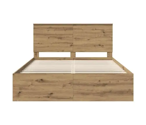 Gultas Rāmis Mākslīgā Ozola 150 X 200 Cm Ciets Priedes Koks Vidaxl