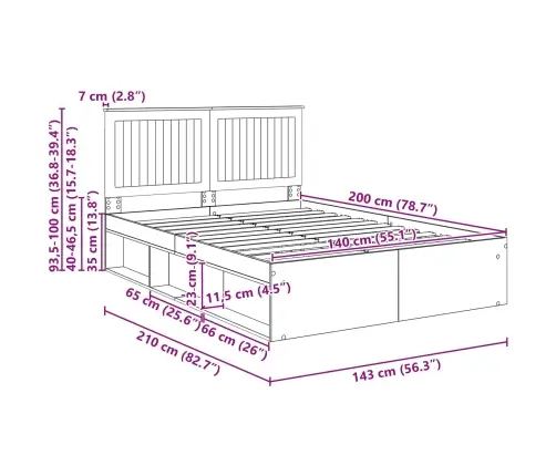 Lovos Rėmas Pilkas Sonoma 140 X 200 Cm Kietos Pušies Mediena