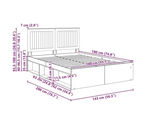 Lovos Rėmas Pilkas Sonoma 140 X 190 Cm Kietos Pušies Mediena