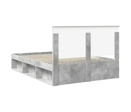Gultas Rāmis Betona Pelēks 135 X 190 Cm Ciets Priedes Koks Vidaxl