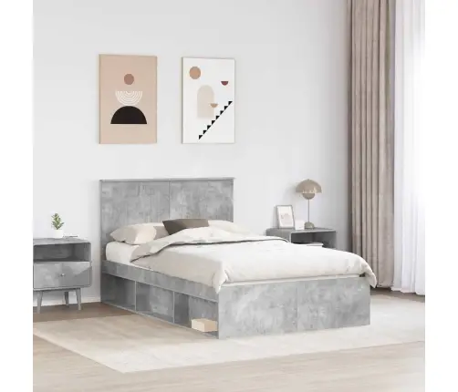 Gultas Rāmis Betons 120 X 190 Cm Ciets Priedes Koks Vidaxl