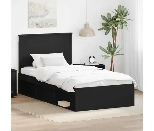 Lovos Rėmas Juoda 100 X 200 Cm Kietos Pušies Mediena
