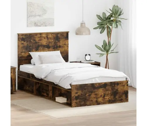 Gultas Rāmis Dūmaka Ozols 100 X 200 Cm Ciets Priedes Koks Vidaxl