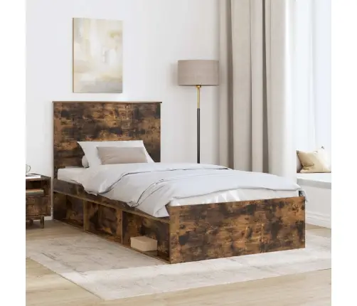 Gultas Rāmis Dūmaka Ozols 100 X 200 Cm Ciets Priedes Koks Vidaxl