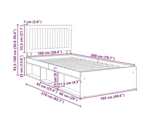 Voodi Raam Peaga Pruun Tamme 100 X 200 Cm Tahke Mänd