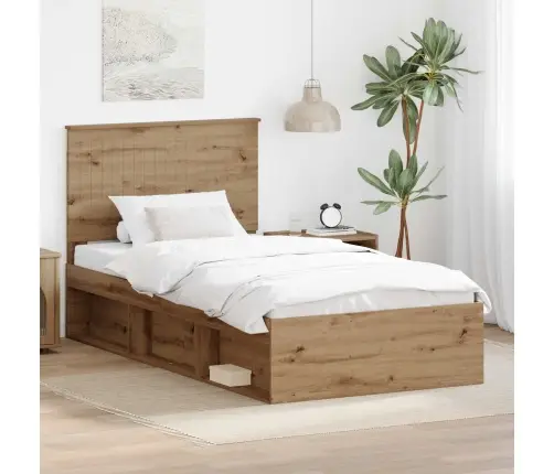 Gultas Rāmis Mākslīgā Ozola 100 X 200 Cm Ciets Priedes Koks Vidaxl