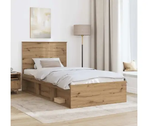 Gultas Rāmis Mākslīgā Ozola 100 X 200 Cm Ciets Priedes Koks Vidaxl