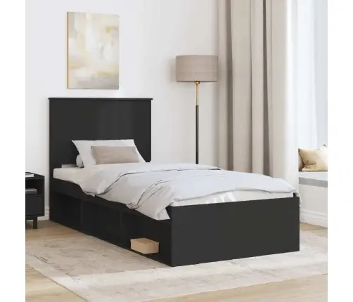 Gultas Rāmis Melna 90 X 200 Cm Ciets Priedes Koks Vidaxl