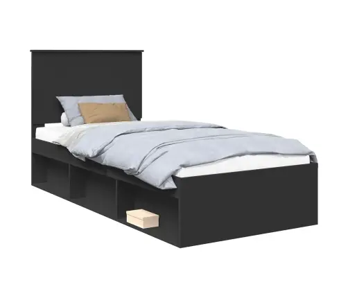 Gultas Rāmis Melna 90 X 200 Cm Ciets Priedes Koks Vidaxl