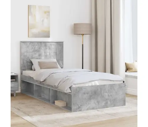 Gultas Rāmis Betons 90 X 200 Cm Ciets Priedes Koks Vidaxl