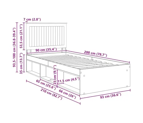 Lovos Rėmas Rūkyta Ąžuolas 90 X 200 Cm Kietos Pušies Mediena