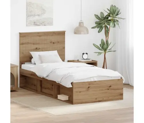 Gultas Rāmis Mākslīgā Ozola 90 X 200 Cm Ciets Priedes Koks Vidaxl