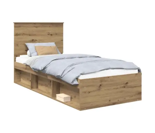 Gultas Rāmis Mākslīgā Ozola 90 X 200 Cm Ciets Priedes Koks Vidaxl