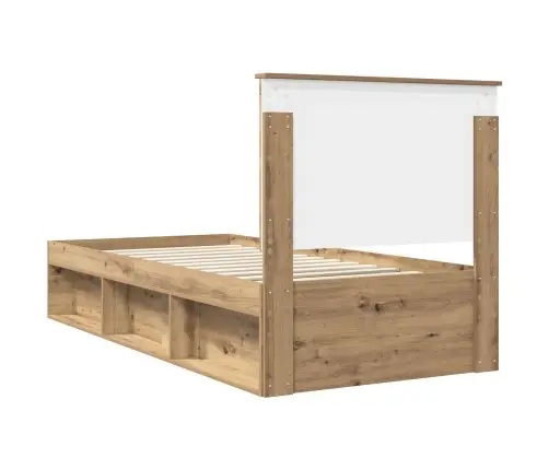 Gultas Rāmis Mākslīgā Ozola 90 X 190 Cm Ciets Priedes Koks Vidaxl