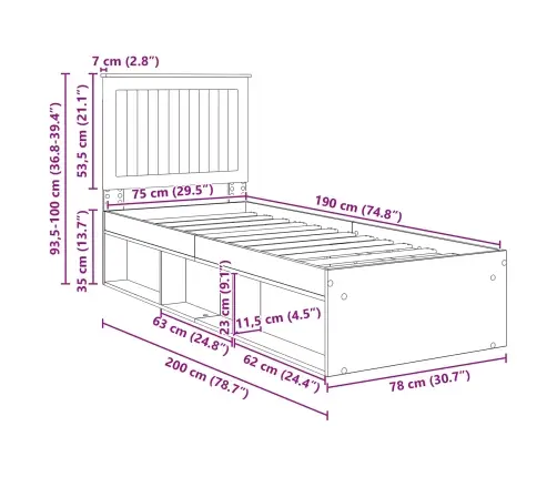 Gultas Rāmis Balts 75 X 190 Cm Ciets Priedes Koks Vidaxl